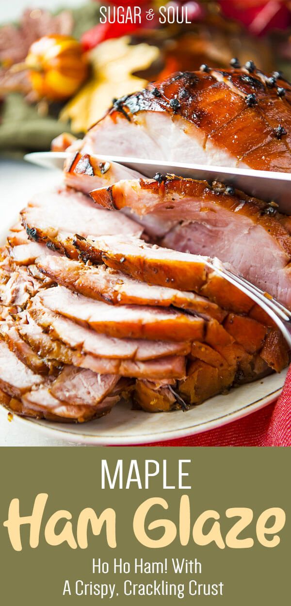 a plate with sliced ham on it and the title maple ham glaze is shown