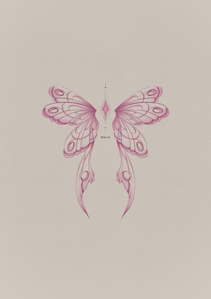 a drawing of a butterfly with pink wings