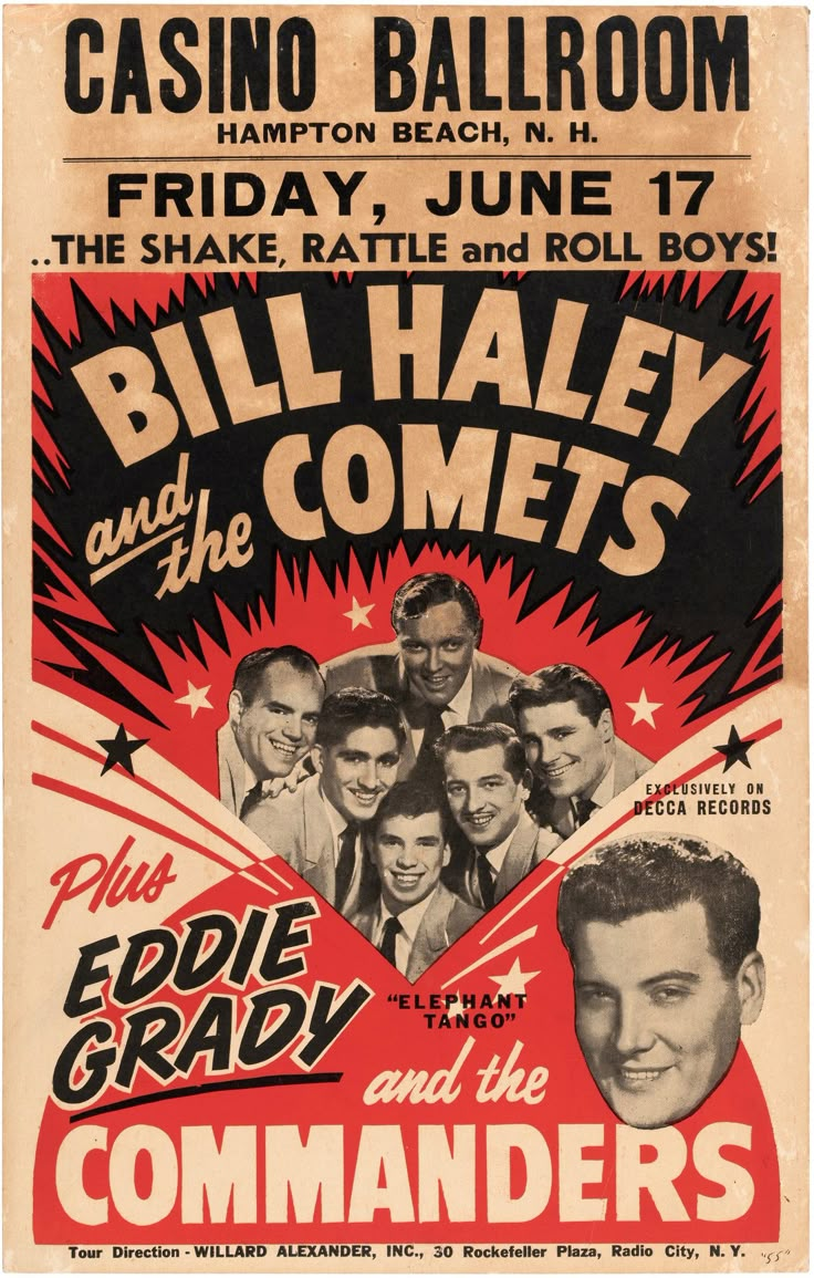 an old movie poster for bill haley and the comets featuring actors from left to right