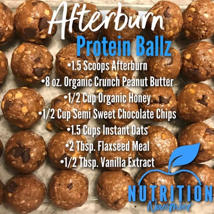 the ingredients for an afterburn protein ball are shown