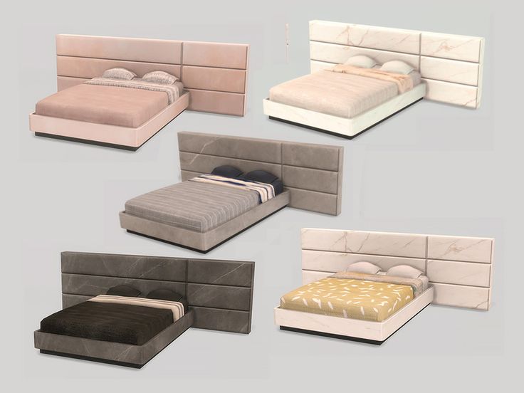 four different types of beds with pillows on them