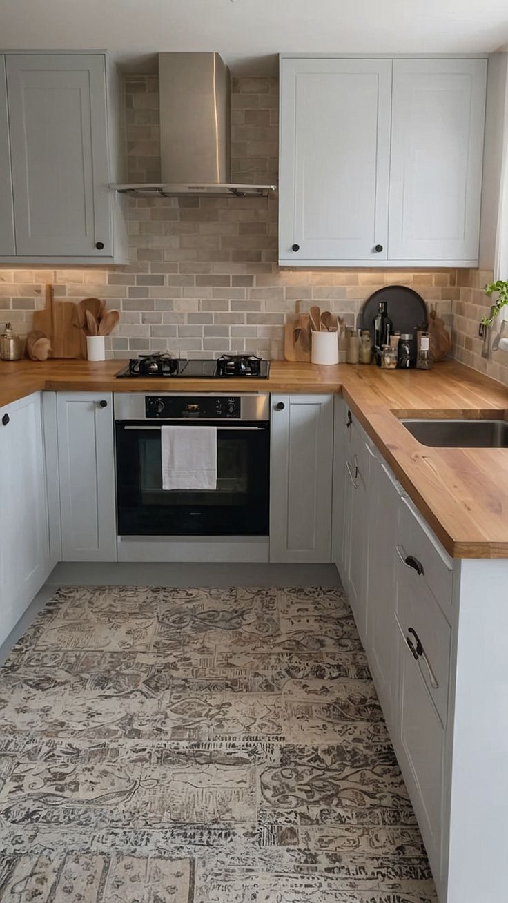 the kitchen is clean and ready for us to use in its new owner's home