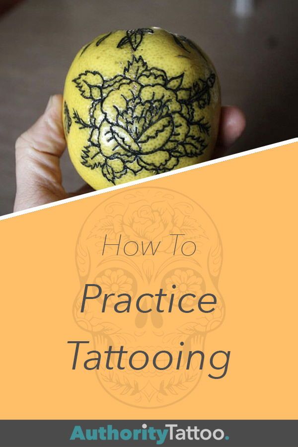 a person holding up an orange with the words how to practice tattooing on it