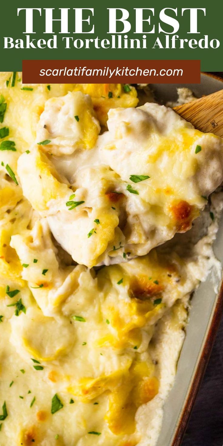 the best baked tortellini alfredo on a plate