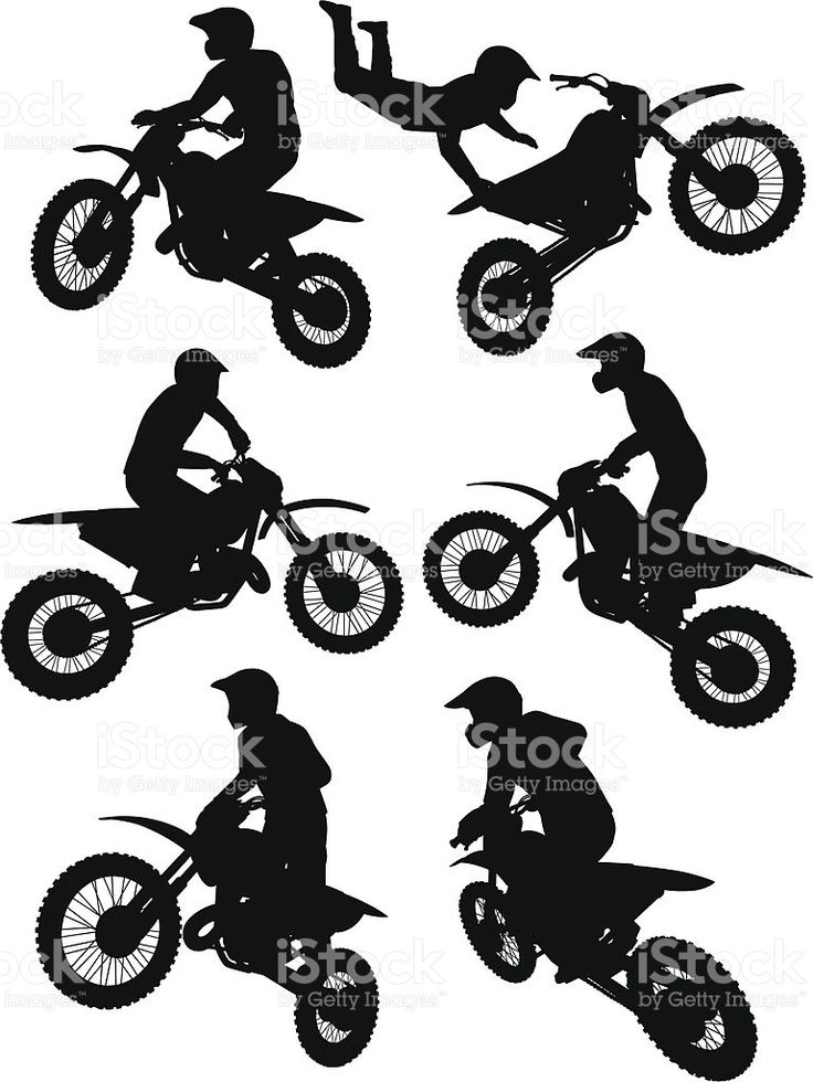 the silhouettes of motocross riders in different positions stock photo