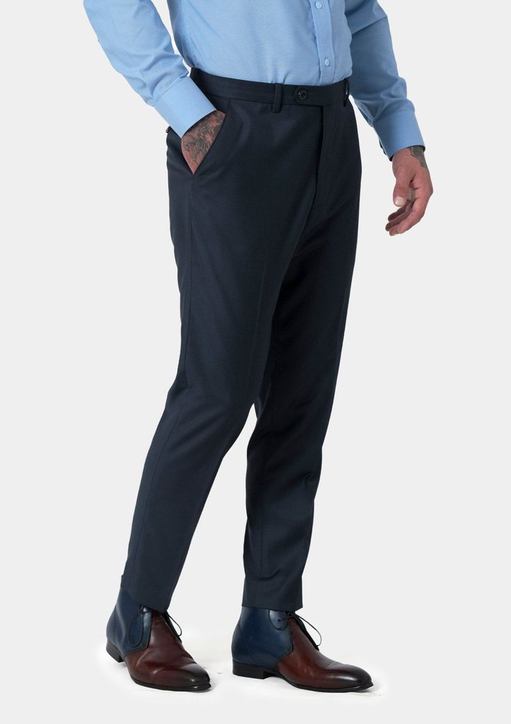 The Dark Charcoal pants is crafted from luxurious dark charcoal twill fabric and tailored for a custom fit. Enjoy a professional, sharp, and powerful look that is suitable for business and formal occasions. Black Bottoms With Pressed Crease In Suiting Fabric, Business Black Suiting Fabric Bottoms, Black Business Suiting Fabric Bottoms, Black Suiting Fabric Bottoms For Business, Black Semi-formal Dress Pants, Professional Black Pants For Business Casual, Black Pants With Welt Pockets In Suiting Fabric, Dark Charcoal Suit, Black Semi-formal Bottoms In Suiting Fabric