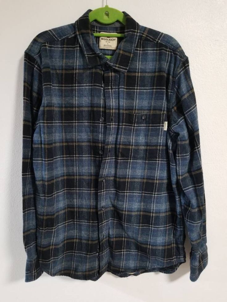 "Large woolrich flannel button down shirt %100 cotton, very soft.navy blue and grayish blue. Chest is 22\" from pit to pit, length is 28\" long..sleeve is 25\" long from shoulder to cuff" Casual Collared Flannel Shirt For Winter, Casual Plaid Cotton Flannel Shirt, Plaid Cotton Flannel Shirt For Fall, Cotton Flannel Shirt With Button Closure For Fall, Blue Buttoned Flannel Shirt For Winter, Winter Blue Buttoned Flannel Shirt, Blue Flannel Shirt With Buttons For Winter, Fall Cotton Long Sleeve Flannel Shirt, Cotton Long Sleeve Flannel Shirt For Fall