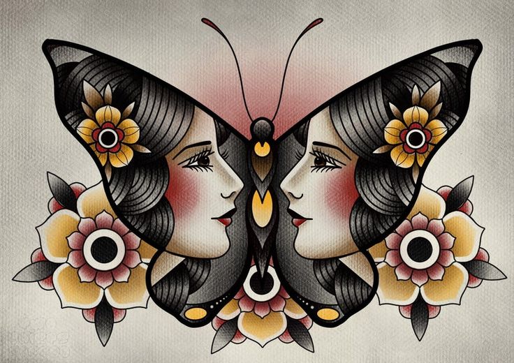 two women with butterfly wings and flowers in their hair, one has her eyes closed to the