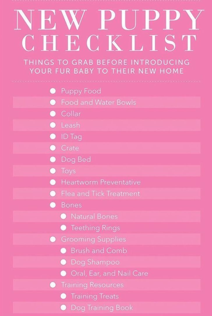 the new puppy checklist is shown in pink