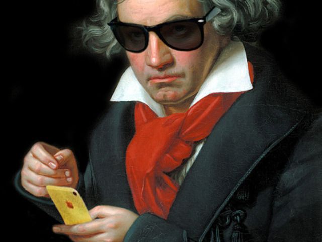 a painting of a man wearing sunglasses and holding a cell phone