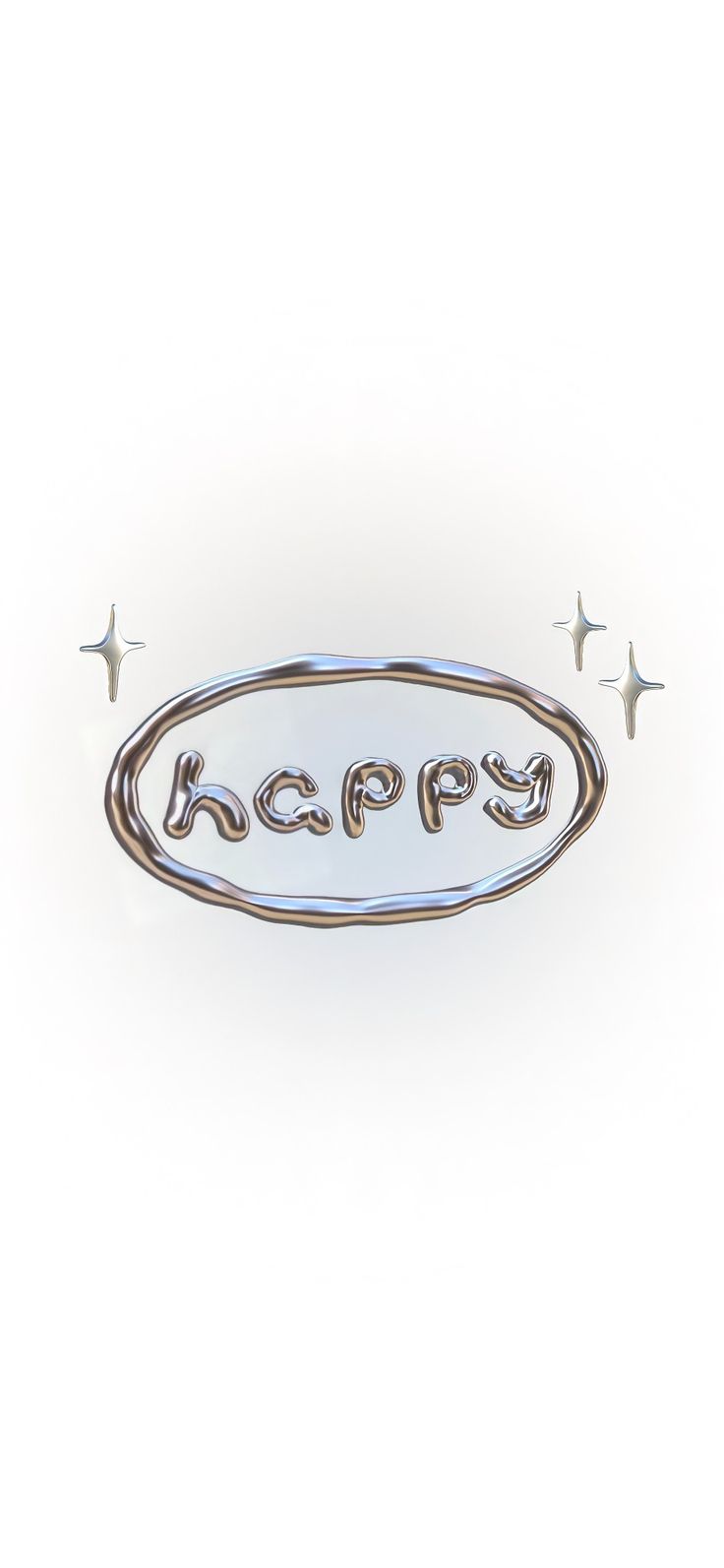 a silver plate with the word happy on it and stars around it, in front of a white background