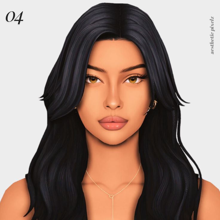 an animated image of a woman with long black hair and piercings on her ear