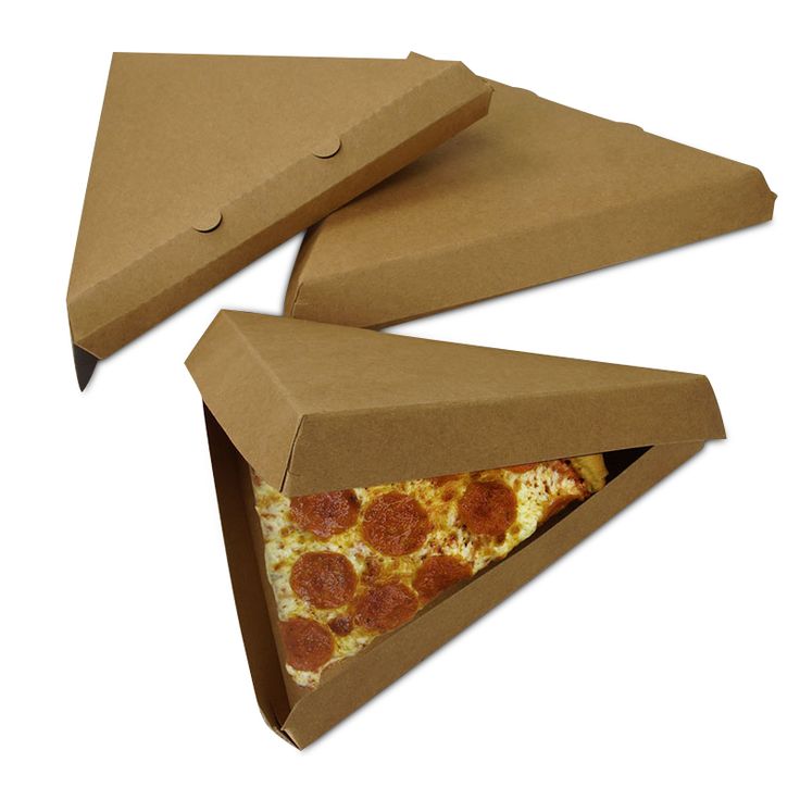 three slices of pepperoni pizza in a brown cardboard box with one slice taken out