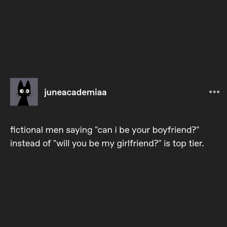 a black background with an image of a cat and the caption reads,'functional men saying can be your boyfriend? instead of will you be my girlfriend? is top tier