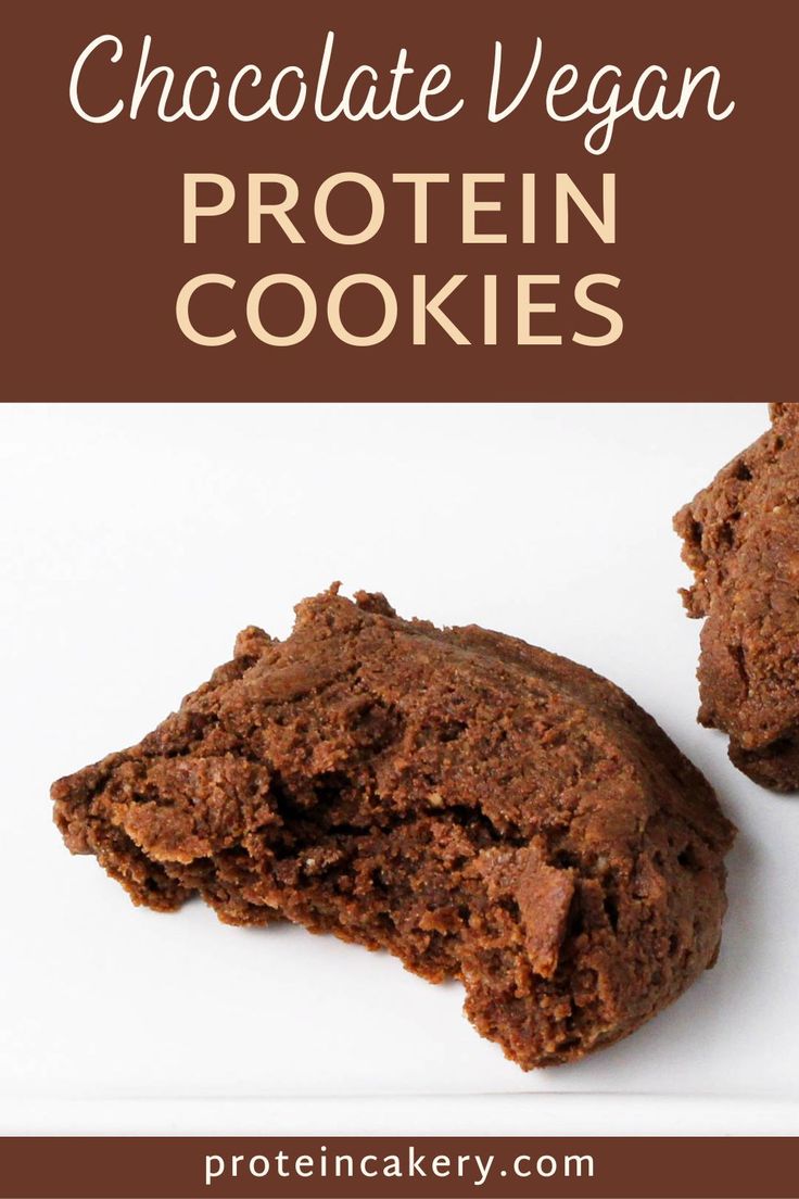 chocolate vegan protein cookies are cut in half and stacked on top of each other