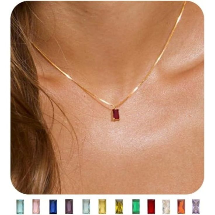 The Dainty Birthstone Necklace Is Your Best Choice As Birthday Gift To Your Mom, Wife, Girlfriend, Daughter, Friends Or Yourself. For Example, The Emerald Necklace Means Lucky, And The Diamond Necklace Means Innocence And Love. Choose The Unique Stone For Them To Express Your Sincerest Wishes. The Birthstone Necklace Consists Of 12 Colors Of Cubic Zirconia(0.4cm*0.8cm) And 14k Gold Plated Box Chain Without Nickle And Lead, Hypoallergenic. Generous And Simple Designs Will Never Go Out Of Style. L Dainty Rose Gold Birthstone Necklace, Birthstone Clavicle Chain Necklace For Her, Red Birthstone Jewelry For Party, Pink Birthstone Necklace For Gift, Dainty Birthstone Necklace As A Gift For Her, Dainty Birthstone Necklace Gift For Her, Rose Gold Birthstone Jewelry For Party, Dainty Red Birthstone Necklace For Gift, Dainty Red Necklace For Birthday Gift