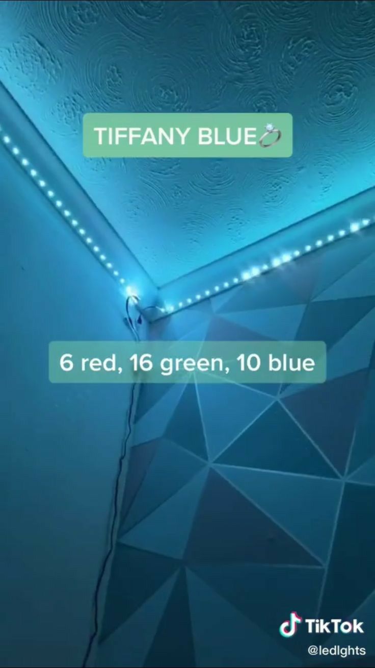 a blue room with the text tiffany blue 6 red, 16 green, 10 blue