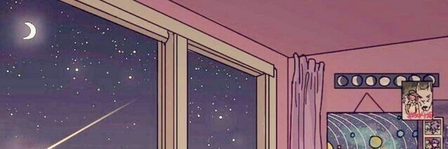 a room that has a window with the view of the moon and stars in the sky