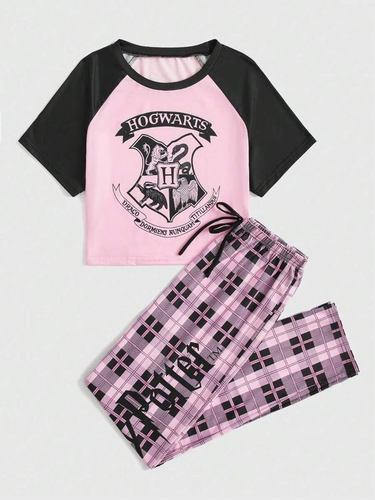 Harry Potter | ROMWE Animal & Letter Print Contrast Color Raglan Sleeve T-Shirt And Plaid Pants PJ Set for Sale Australia| New Collection Online| SHEIN Australia Harry Potter Pyjamas, Sleepwear Women Pajamas, Animal Letters, Plaid Pants, Pajama Set Women, Pj Sets, Outer Banks, Sleepwear Women, Pajamas Women