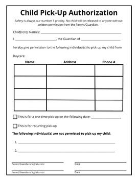 a child's pick - up form with the words