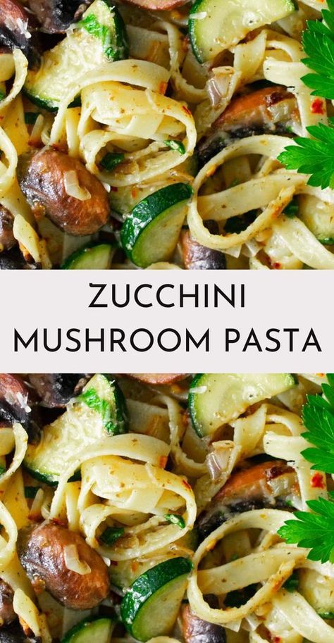 zucchini and mushroom pasta with parsley on top