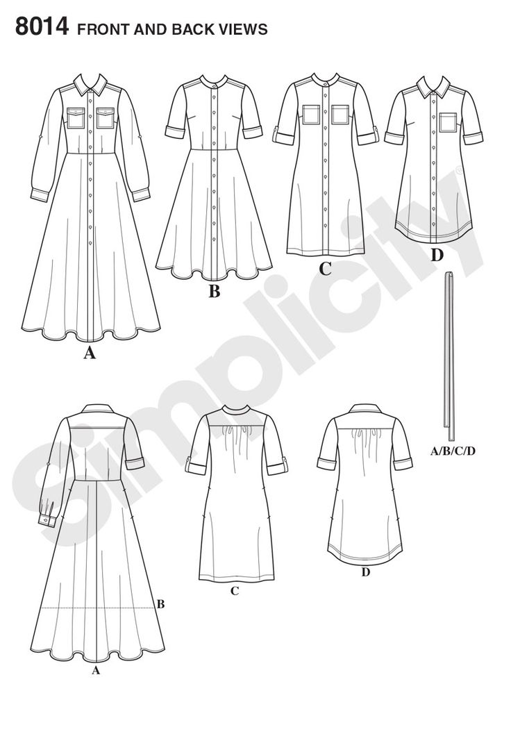 the front and back views of a women's dress with long sleeves, collared neck