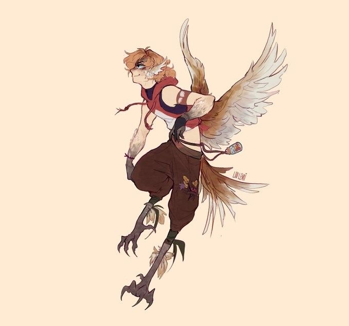 an anime character flying through the air with wings on his back and legs spread out