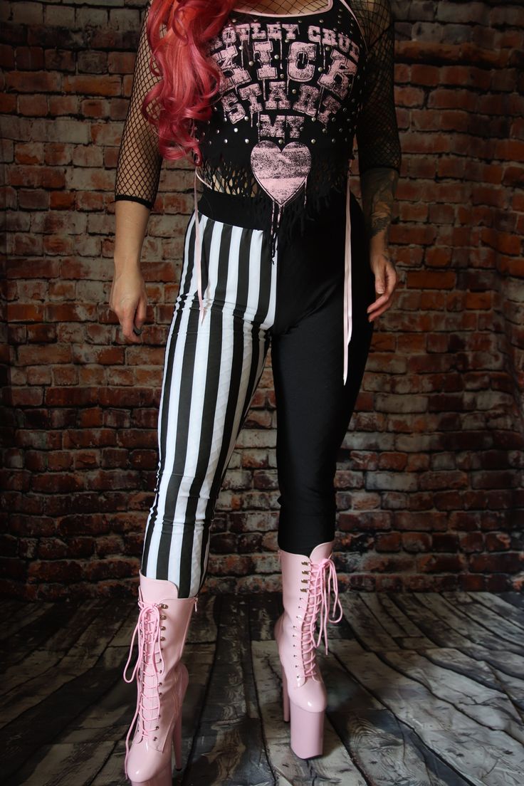 For sales, new products, custom order and express delivery, go directly to my website tormentor237.bigcartel.com Leggings Main fabric: spandex One leg striped black and white, one leg plain black Size S Flat measurements: Waistband (high waist): 10.5" (27cm) Hips/Bum: 18" (46cm) Middle thigh: 9" (23cm) Calf: 6.5" (17cm) Inside leg: 29" (73cm) The ad is for the leggings only, the rest of the items are available on my website Please note: All sales are final. Check the measurements carefully and m Striped Leggings, Plain Black, Handmade Clothes, Outfits With Leggings, My Website, New Products, Women's Leggings, Favorite Outfit, High Waist