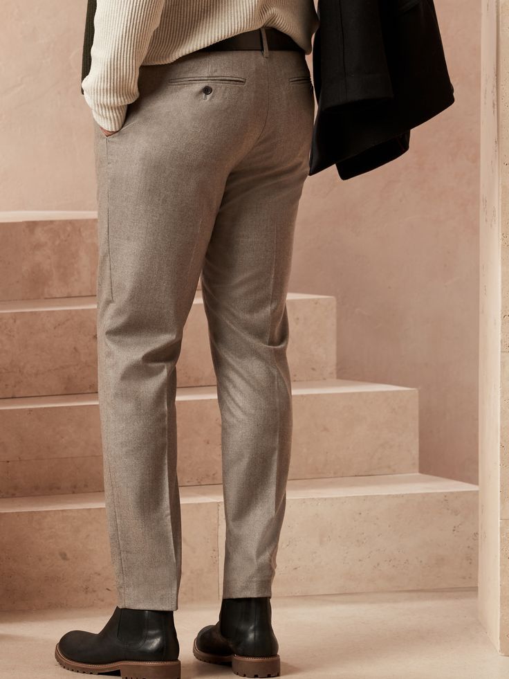 Our Perfect Pant.  Cut from fine Italian wool flannel, this soft pant is cut for a modern, tapered fit and is perfect dressed up or dressed down.  ATHLETIC TAPERED FIT: Not just for athletes, this cut delivers a modern, slim fit for those who like a Slim Fit Cotton Chinos For Business Casual In Fall, Tailored Winter Bottoms With Tapered Leg, Slim Fit Chinos For Business Casual In Fall, Slim Fit Ankle-length Dress Pants For Fall, Wool Bottoms With Tapered Leg For Fall, Fall Slim Fit Chinos For Business Casual, Winter Formal Slim Fit Pants, Fall Business Slim Fit Bottoms, Fitted Bottoms With Straight Hem For Winter