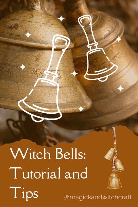 two bells with the words witch bells and tips on them, in front of a brown background