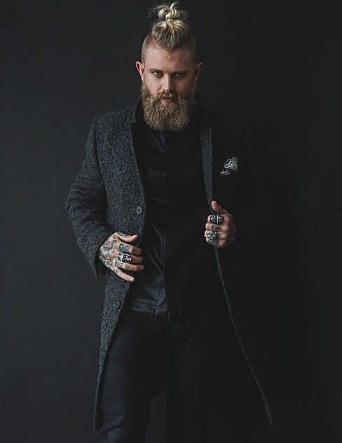 Modern Viking Men, Modern Viking Fashion, Beard And Tattoos, Josh Mario John, Viking Fashion, Man Buns, Modern Viking, Beard Men, Man Bun Hairstyles