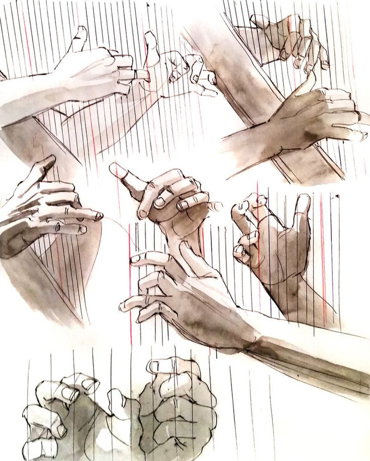 several hands holding something in each other's hand, with lines drawn on them