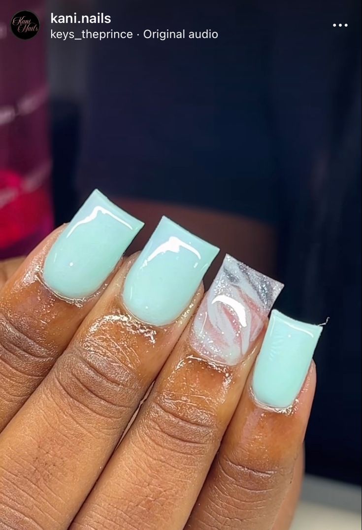 Short Square Acrylic Nails Turquoise, Simple Teal Nails, Cute Teal Nails, Teal Nails Short, Nails Acrylic Teal, Short Acrylic Nails Blue, Teal Acrylic Nails, Teal Nails, Acrylic Toe Nails