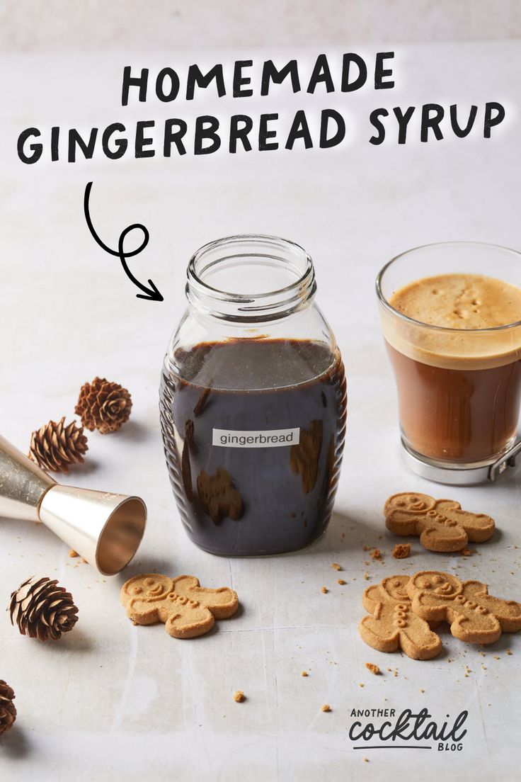 homemade gingerbread syrup in a glass jar next to cookies