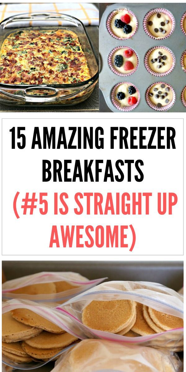 some food that is on top of a table with the words 15 amazing freezer breakfasts