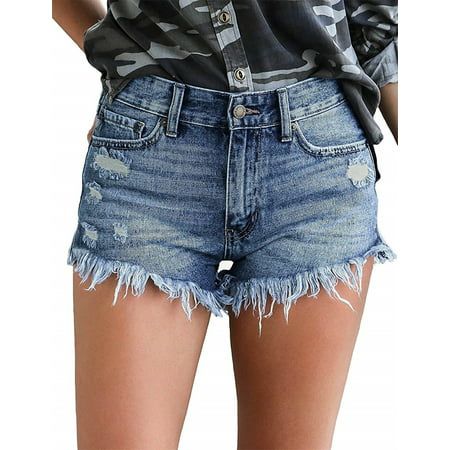 ONLYSHE Women's Denim Hot Shorts for Women Casual Summer Mid Waisted Short Pants with Pockets Feature  85%cotton+10%polyester+5%elastane. Comfort And Stretchy  Easy Zipper Fly And Button Closure In Front Fashion Washed And Frayed Hem.  Stylish Side Slit Jean Shorts. Ripped Durable Stretchy  Great For Home, Street, Casual Daily Wear, Party, Going Out, Night Out, Travel, Dating Etc Package Contents: 1 X Womens Denim Shorts Size Chart:(Inch) S: Waist 27.17inch Hip 37.40inch Length 10.63inch M: Wais Ripped Jeans Casual, Ripped Jeans Style, Jean Short Outfits, Casual Denim Shorts, Denim Jeans Ripped, Ripped Jean Shorts, Stretch Denim Shorts, Ripped Denim Shorts, Hot Shorts