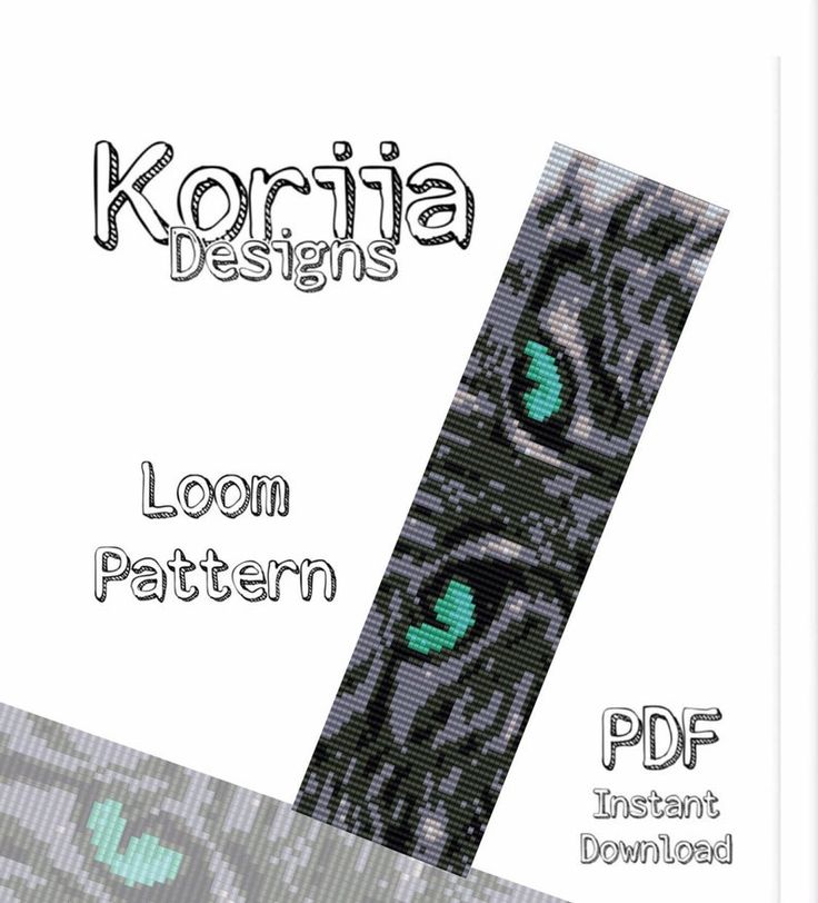 the front cover of koria designs'loom pattern, featuring an image of green eyes