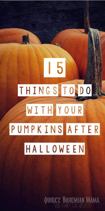 pumpkins with the words 15 things to do with your pumpkins after halloween