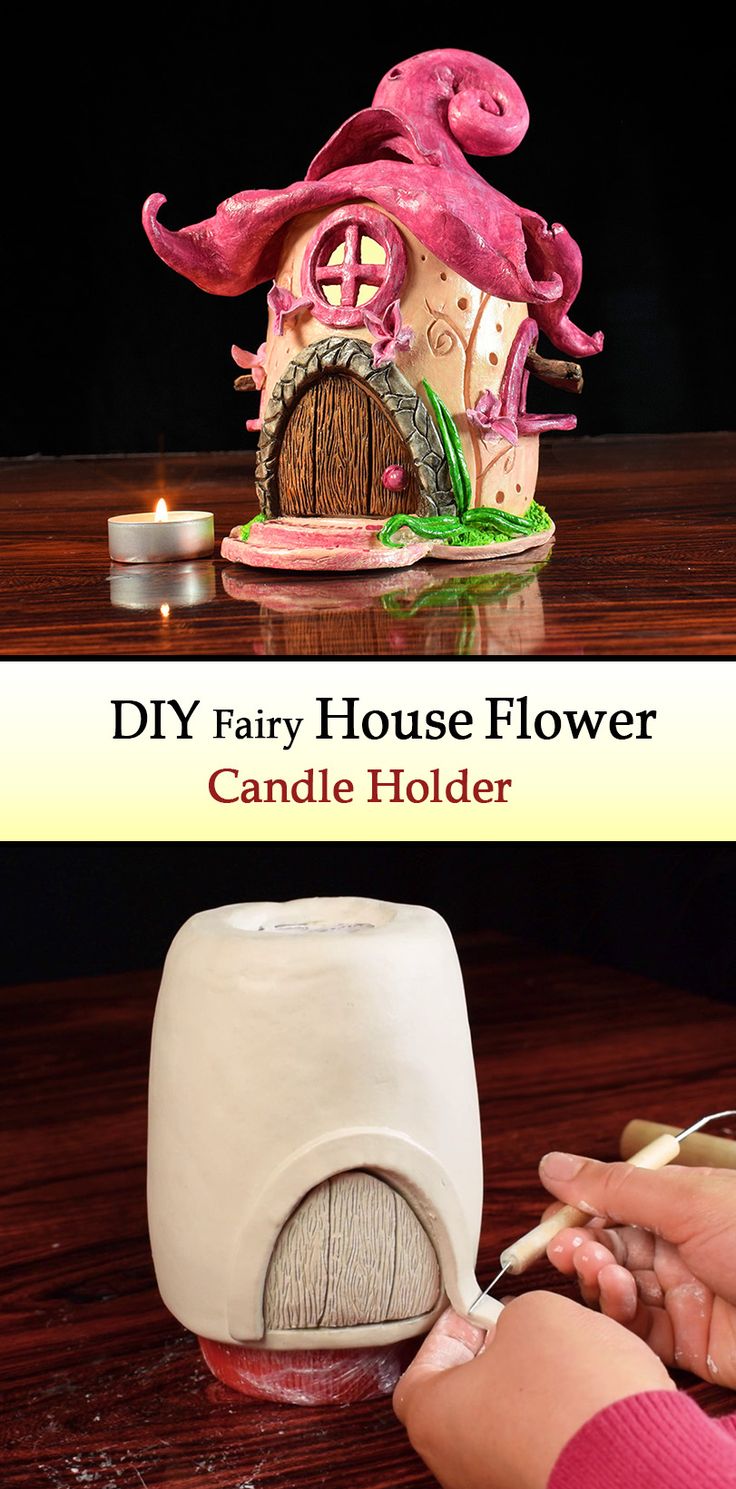 a candle holder with an octopus on it and the words diy fairy house flower