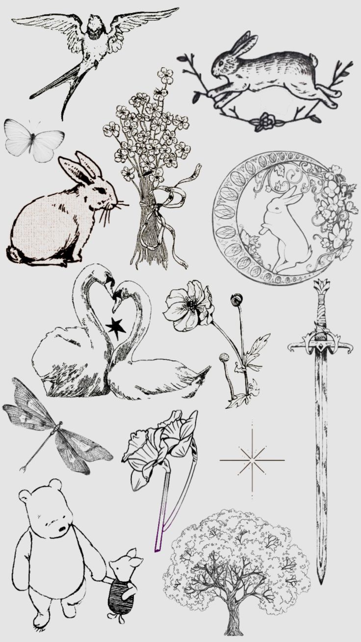 an image of some animals and flowers in black and white on a sheet of paper