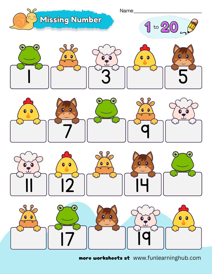 missing number worksheet with animals and numbers