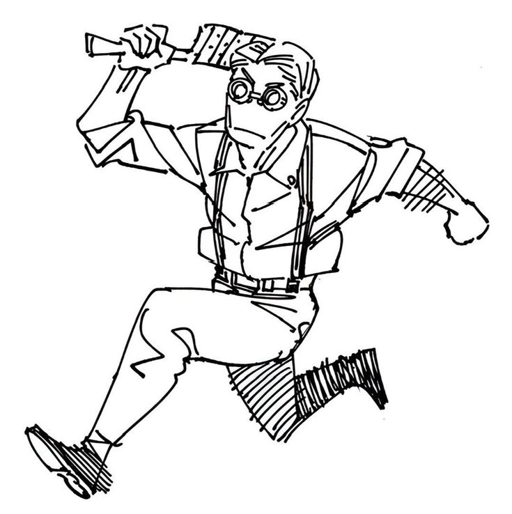 a drawing of a man running with a baseball bat in his hand