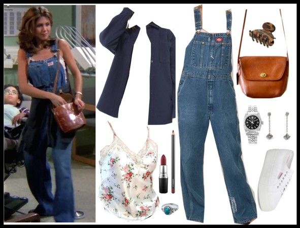 90s Outfits Friends, Rachel Geller, Green Overalls Outfits, Friends Rachel Outfits, Estilo Rachel Green, Overalls Outfits, Rachel Green Style, Rachel Green Outfits, Friends Outfit