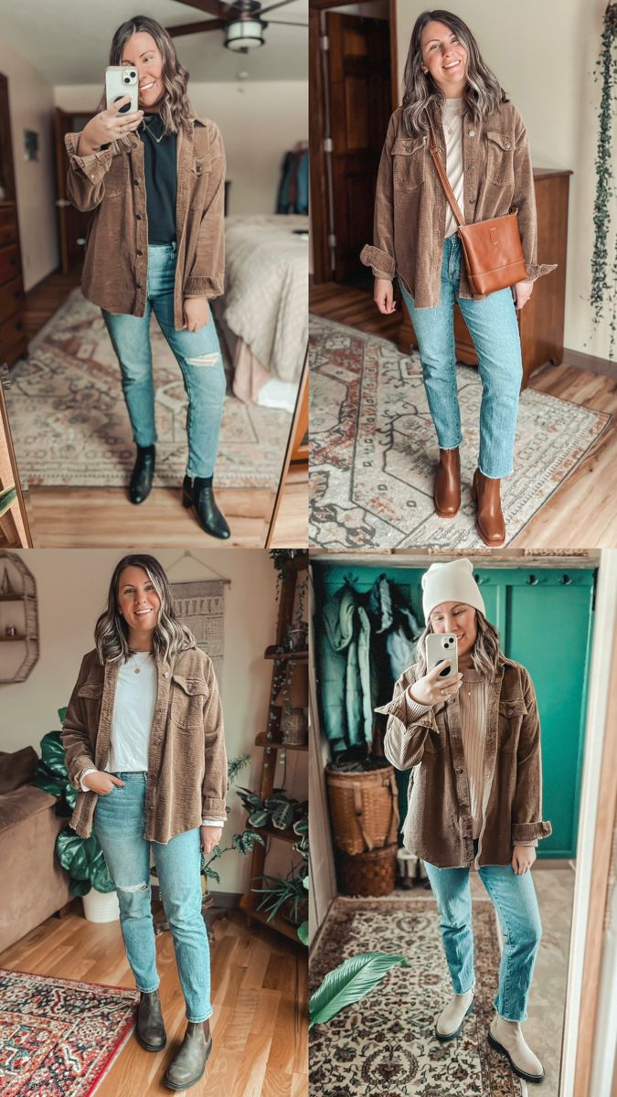 Brown Shacket Outfit Women Fall, Womens Corduroy Shirt Outfit, Corduroy Shirt Jacket Outfit, Brown Corduroy Button Up Outfit, Taupe Corduroy Jacket Outfit, Rust Corduroy Jacket Outfit, Corduroy Shaket Jacket Outfit, Styling Brown Corduroy Jacket, What To Wear With Corduroy Jacket