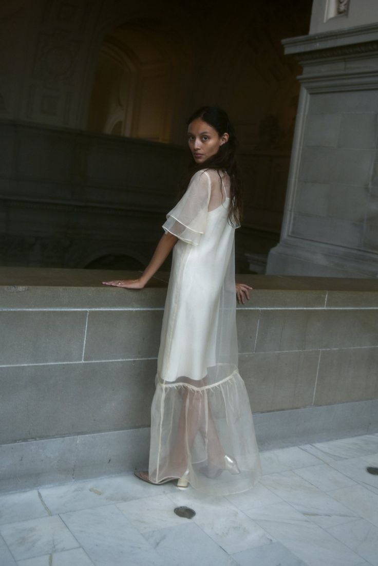 BARRE SILK ORGANZA DRESS | IVORY – Kamperett Silk Organza Dress, Tiered Sleeve, Organza Wedding Dress, Autumn Bride, Organza Wedding, Organza Dress, Silk Organza, Silk Charmeuse, Silk Slip