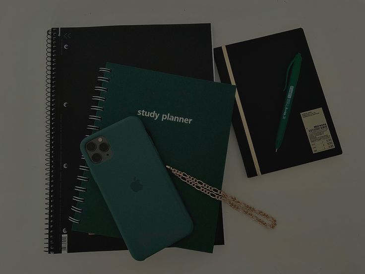 dark academia, dark green, black, iphone, muji, planner Dark Green School Aesthetic, Dark Green Study Aesthetic, Green Notebook Aesthetic, Green Study Aesthetic, Dark Green Study, Green Study, College Vibes, Green Computing, Green School