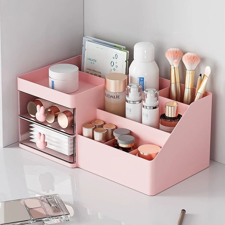 Rosa Make-up, Make Up Storage, Box Beauty, Stationary Organization, Makeup Drawer Organization, Makeup Drawer, Makeup Storage Box, Beauty Organization, Cosmetic Display