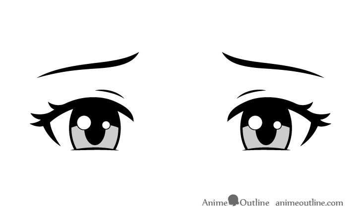 an anime eye with black and white eyes