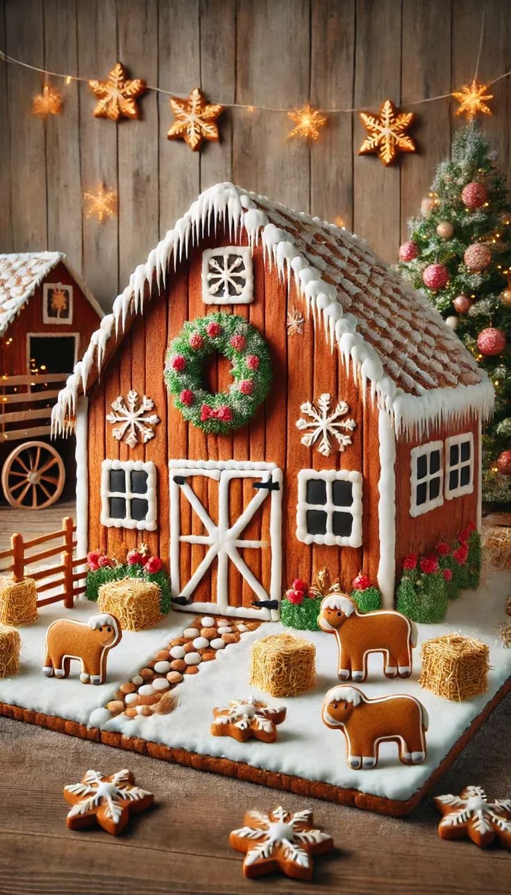 a gingerbread house decorated with icing and decorations