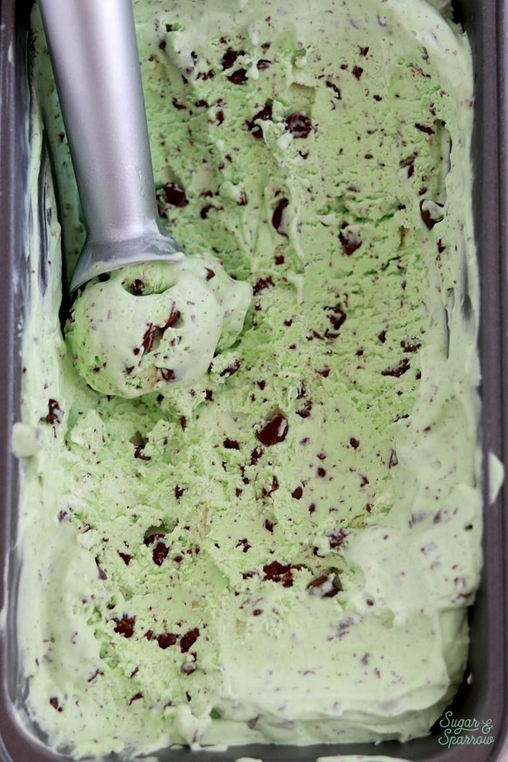 a scoop of ice cream in a metal container